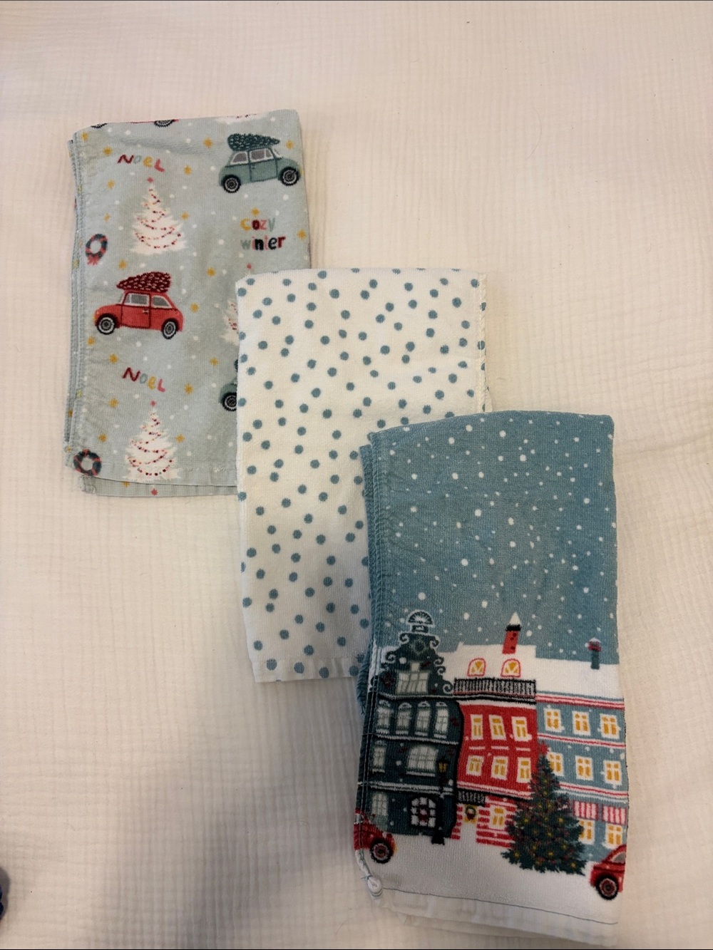 Face Towel Set - holiday Blue & White Winter Print
